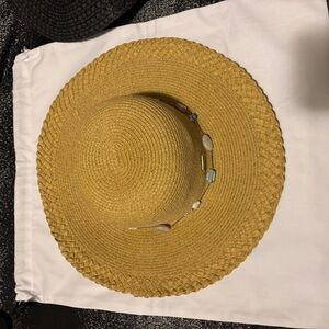 Stylish Gold Straw Hat with Beaded Detail